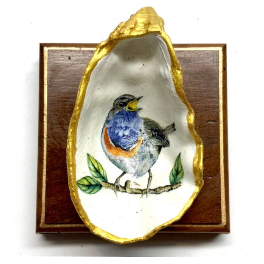 Wooden Frame with Bird On Oyster Shell