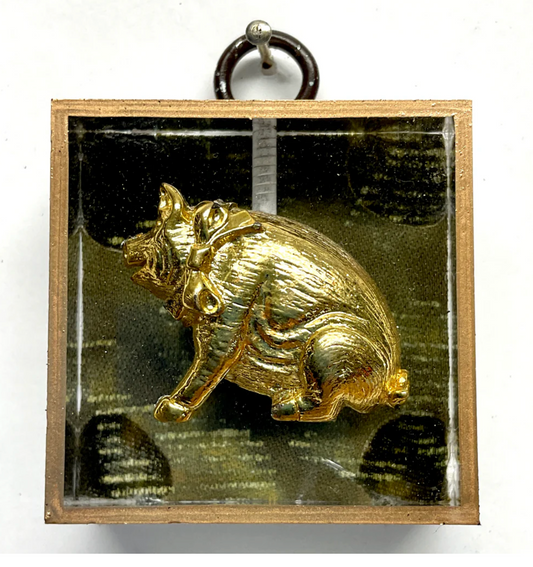 Acrylic Frame with Pig on Fortuny Fabric / Slight Imperfections