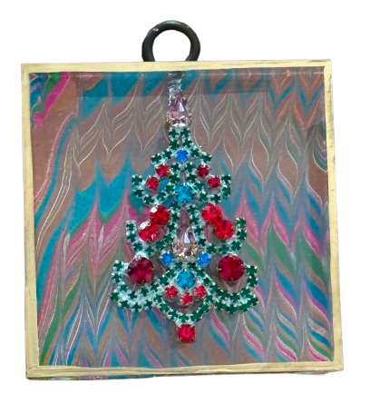 Marbled Paper-backed Acrylic  Frame with Czech Tree Brooch